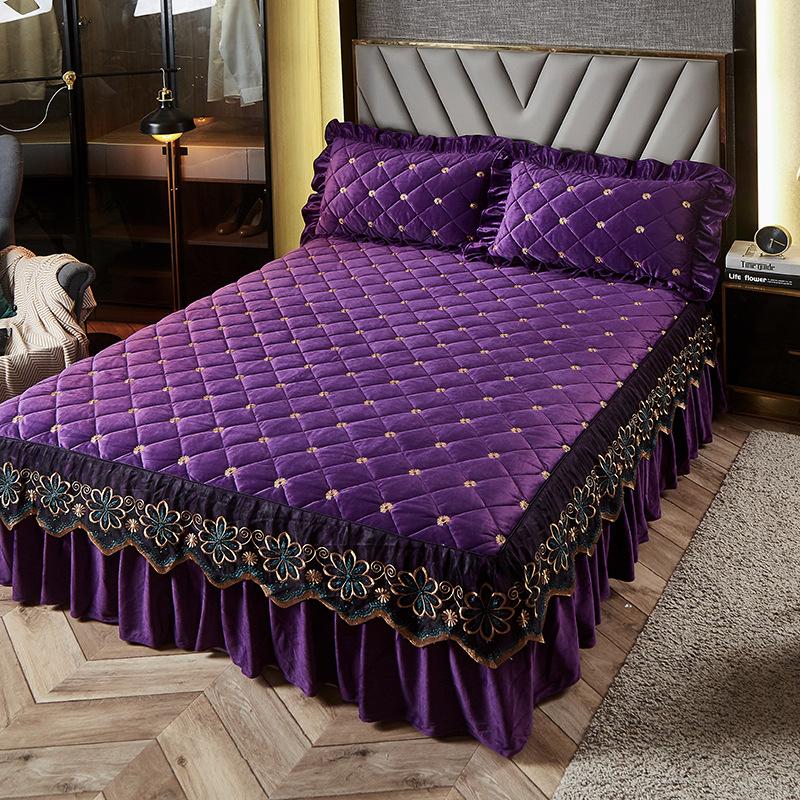 Роскошная утолщенная бархатная стеганая юбка-кровать, вышитое покрывало, мягкая короткая плюшевая простыня королевского размера, не включая наволочку
