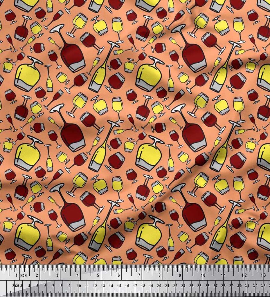 Soimoi Японская креп-сатиновая ткань с принтом для бутылок и бокалов для вина, ткань для рукоделия по метрам, 42 дюйма