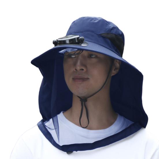 Mosquito Head Net Hat with Fan for Men Women Wide Brim Sun Hat with Mesh Net Summer Cooling Bucket Hat for Outdoor Fishing Hiking