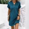 Платье на пуговицах с V-образным вырезом, однотонное, 2024: Удобная, Повседневная Европейская и Американская Женская Мода