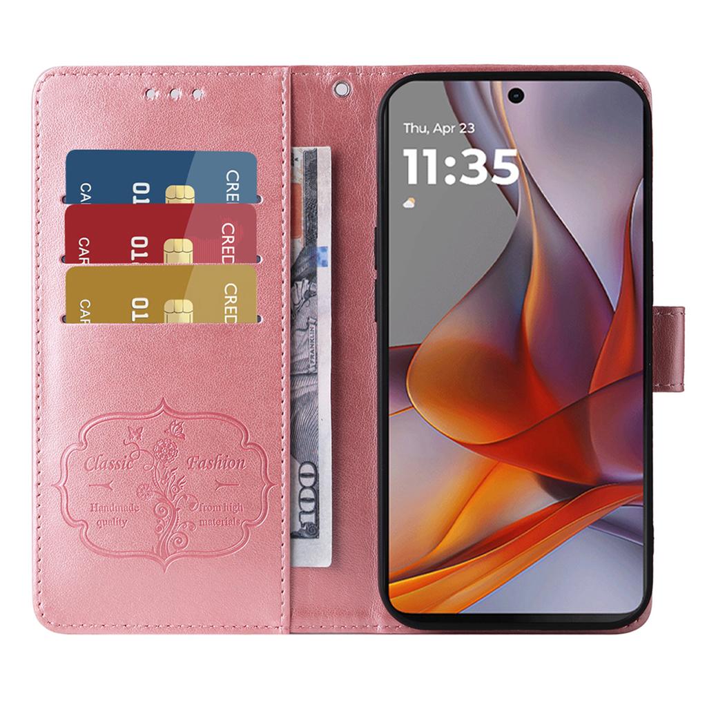 Чехол-подставка для Motorola Moto G04 4G/G24 4G/G04s 4G/E14 4G с тиснением "Бабочки и цветы", кошелек, кожаный чехол для телефона