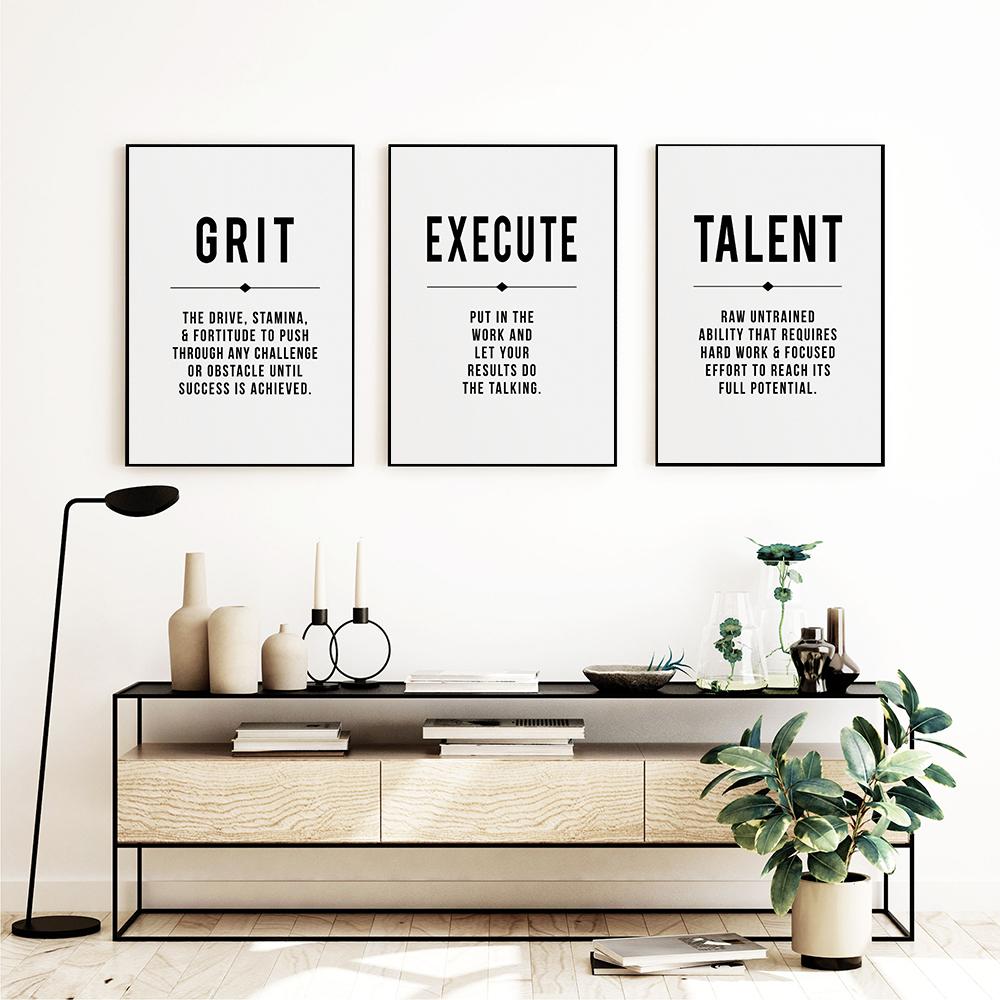 Grind Hustle Talent Grit Motivational Poster and Print Office Decor Modern Art Entrepreneur Motivation Canvas Painting Pictures No Frame