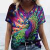 Plus Size 7XL Women's T Shirt Tee 3d Peacock Feathers Print Daily Fashion Short Sleeve Aesthetics Casual V Neck Casual T-Shirts For Woman