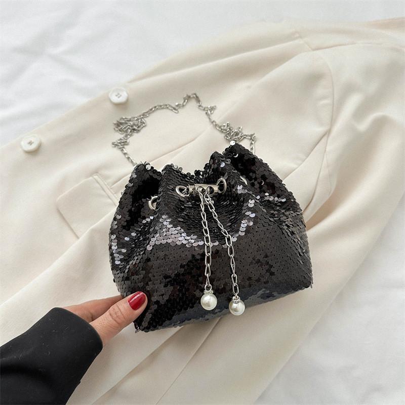 Trendy Chain Bucket Bag 2023 Summer New Sequin Shoulder Bag Street Fashion Commuter Crossbody Bag