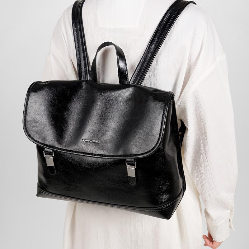 Genuine Leather Backpack for Women Large Capacity Fashion Casual Handbag Minimalist Business Commuter Laptop Dual-Use Bag 36x12x30cm