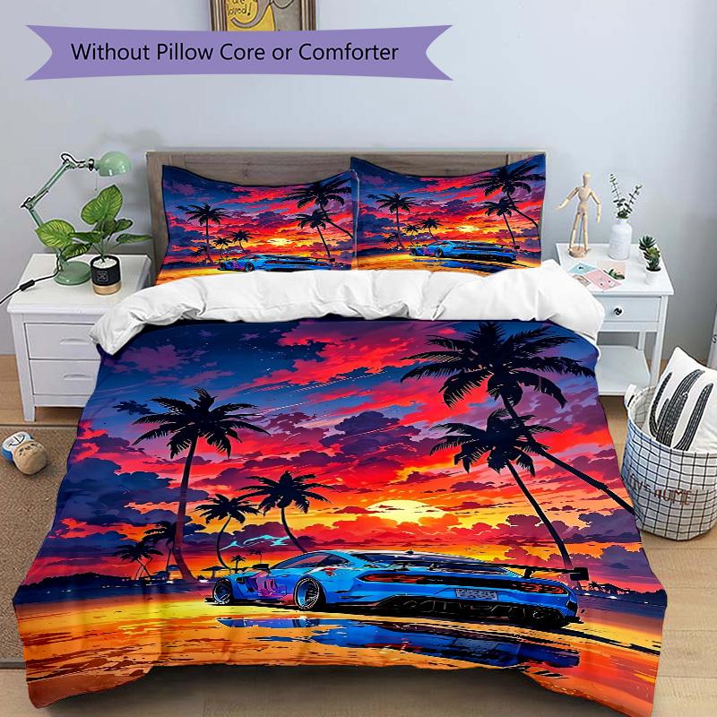 3pcs Beach Sunset Cover Set, 1 Cover + 2 Pillowcases (No Insert), Bedding for All Seasons, Bedding,Bedroom Decor yy250922032