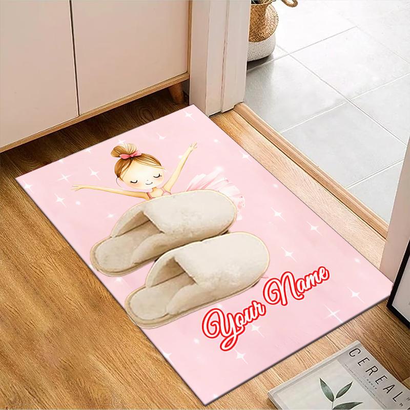 1PC Custom Name Ballerina Pink Theme Floor Mat Ideal for Living Room, Game Rooms, Office, Bedroom,Floor Mat Playful Design