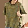 T-shirt for Women Summer Large Size Cotton T-shirt Soft Loose Striped Casual Pullover T-shirt Top