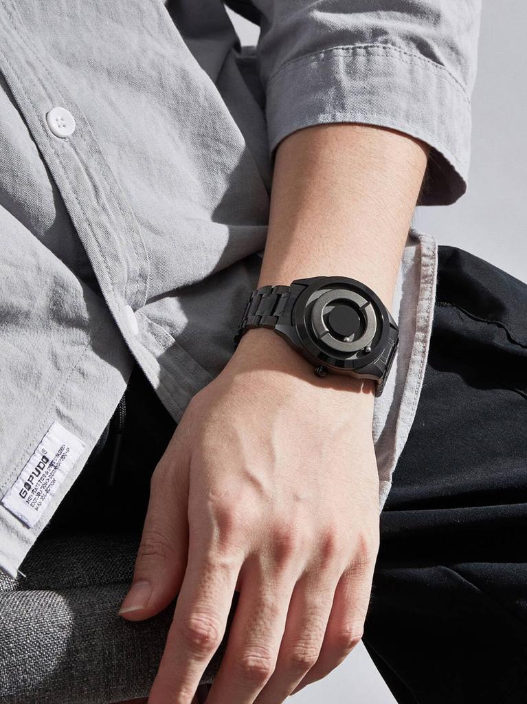 Магнитные часы с шарикоподшипником, дизайн унисекс, кварцевые часы, минимализм, повседневные, водонепроницаемые, 40 мм, черный циферблат, черный браслет из нержавеющей стали [EUTOUR] мужские и женские