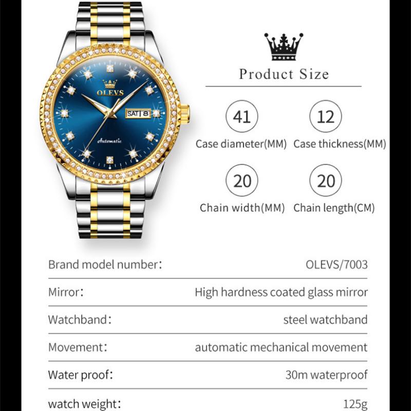 OLEVS Мужские часы с бриллиантовым циферблатом, деловые светящиеся механические часы, элитные часы