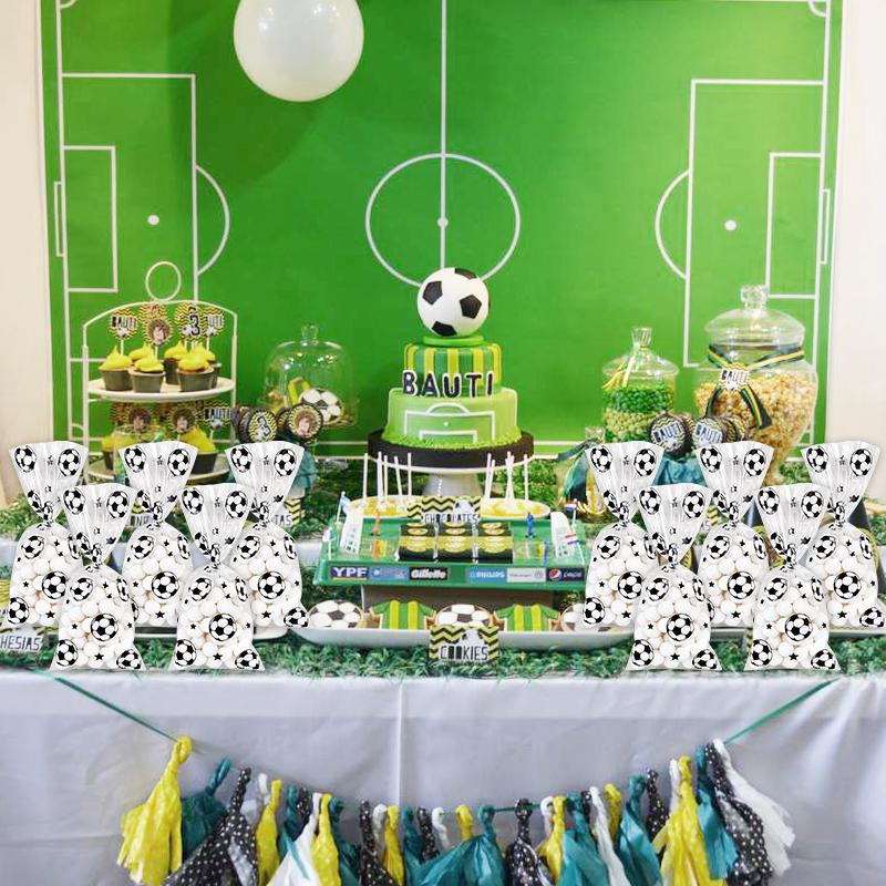 25/50 шт. футбольные конфетные пакеты для детей, мальчиков, день рождения, спорт, футбол, тематическая вечеринка, пластиковые пакеты для упаковки печенья, подарочные пакеты, украшения