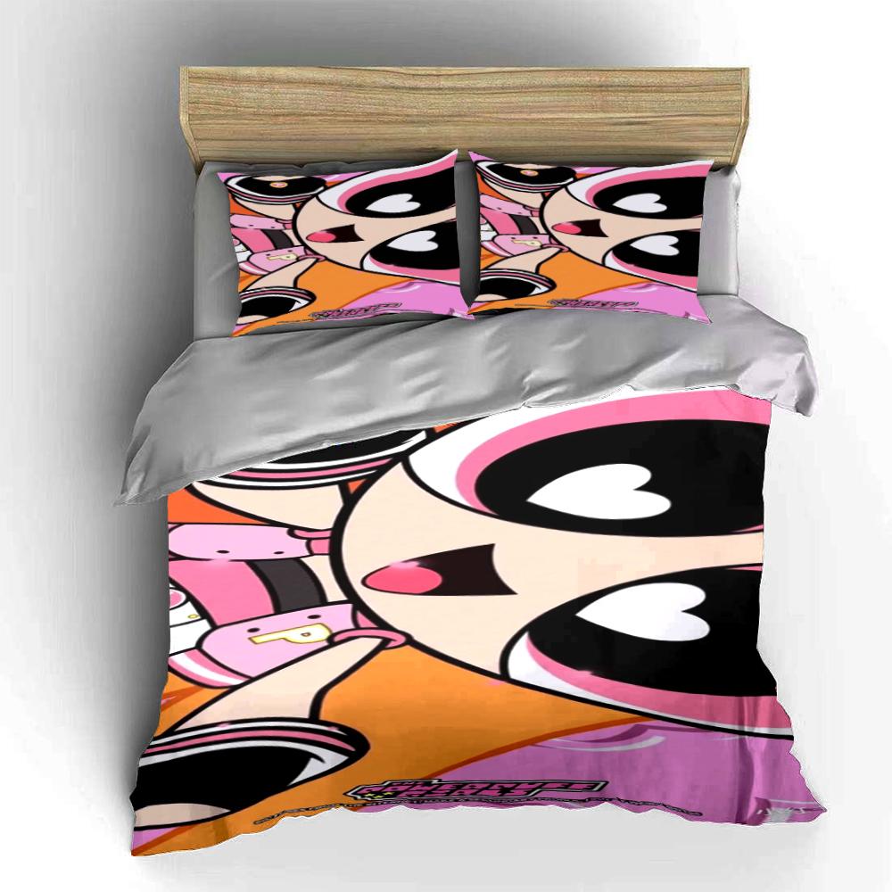 Powerpuff Girls Cartoon Print Bedding Set Bedding set (1 duvet cover, 2 pillowcases, duvet not included)
