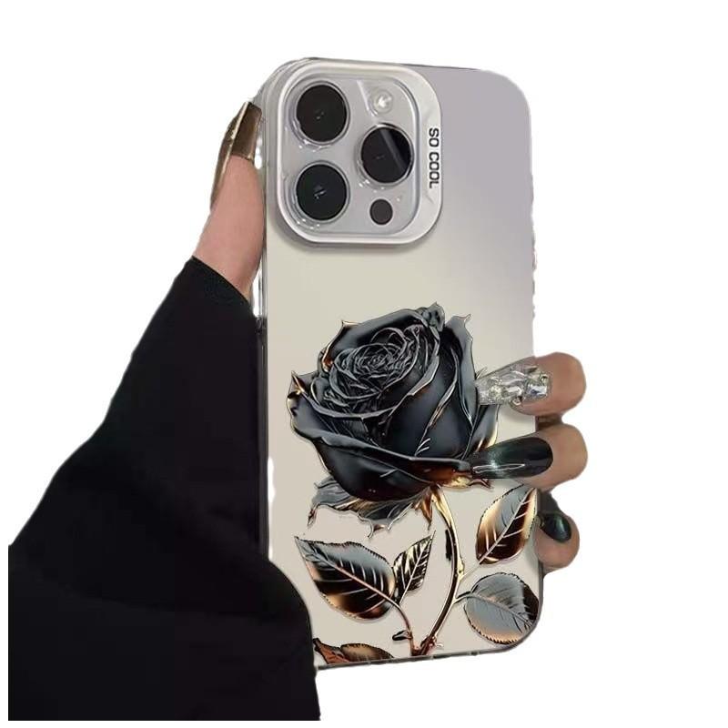 Черно-золотой чехол с розой для Apple iPhone 17 Pro Max, iPhone 16 Pro и iPhone 15 Pro, Премиальный новый стиль