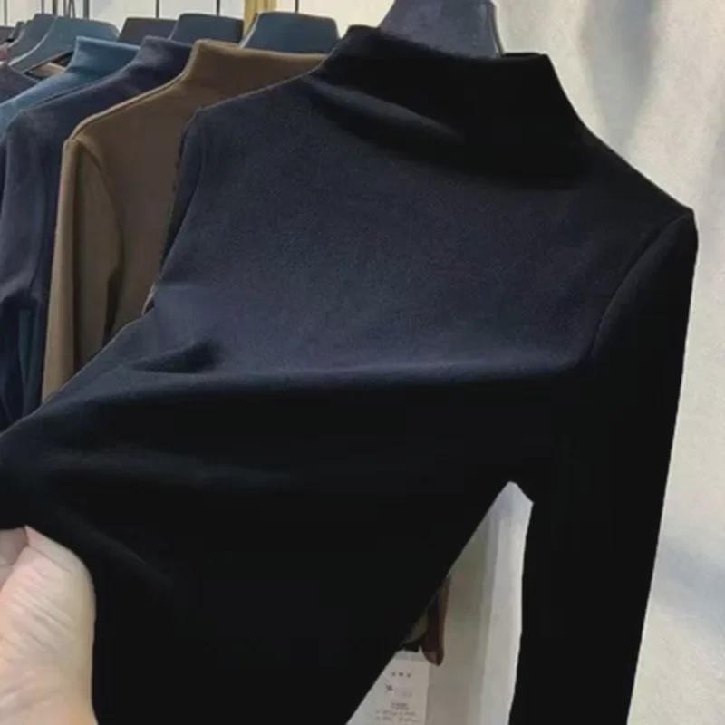 Двухсторонняя бархатная рубашка с полувысоким воротником и длинными рукавами для женщин, теплая на осень/зиму