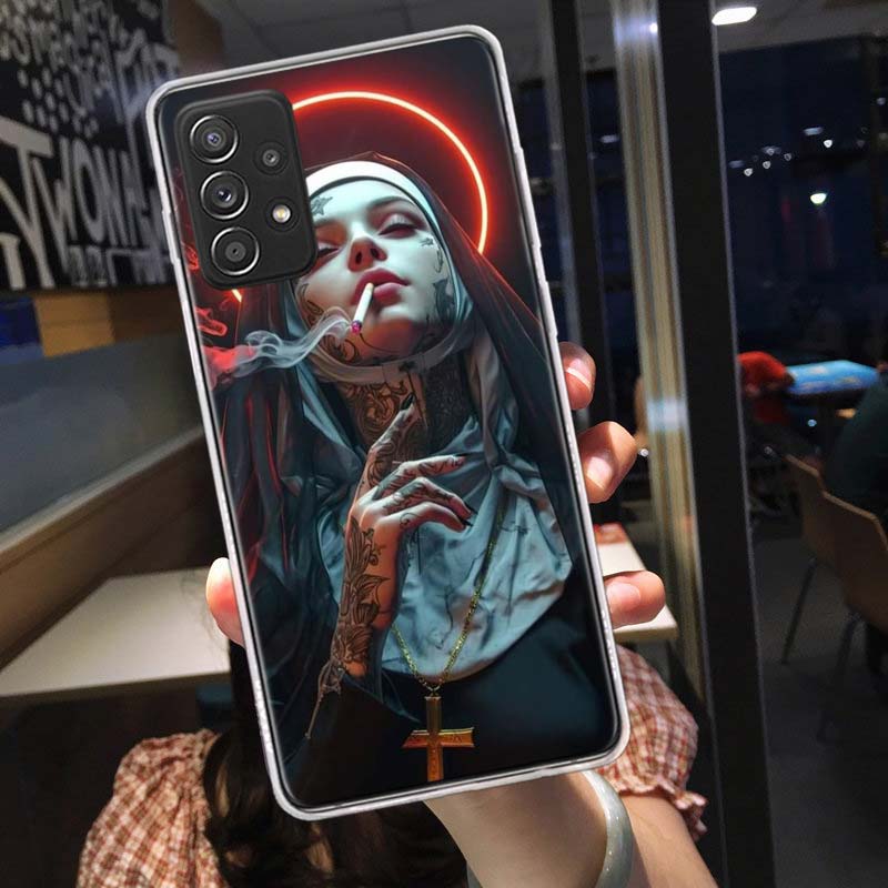 Чехол для телефона 'Темная монахиня' для Samsung A54 A57 A37 A17 A14 A15 A12 A24 A34 A55 A35 A25 A52S A07 A05S A04S A22 A32 A72 Galaxy Note 20 10