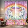 2 шт. занавесок с рисунком мечтательной рогатой лошади, розовая мультяшная цветочная радуга для декора спальни, гостиной