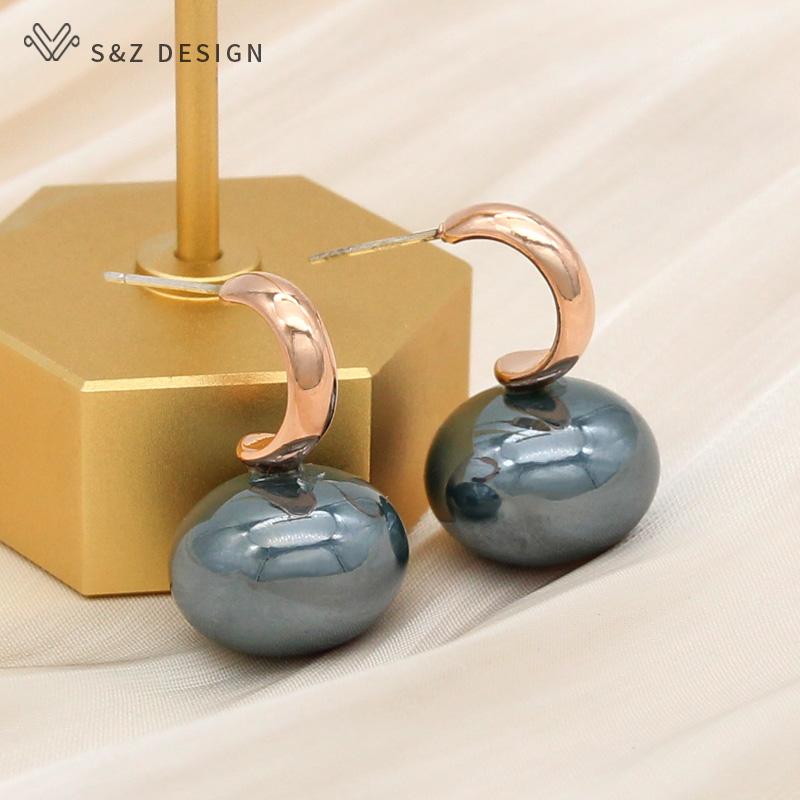 Модные красочные серьги-гвоздики с большим искусственным жемчугом для женщин и девочек, свадебные украшения, элегантные серьги-капельки цвета розового золота, антиаллергенные