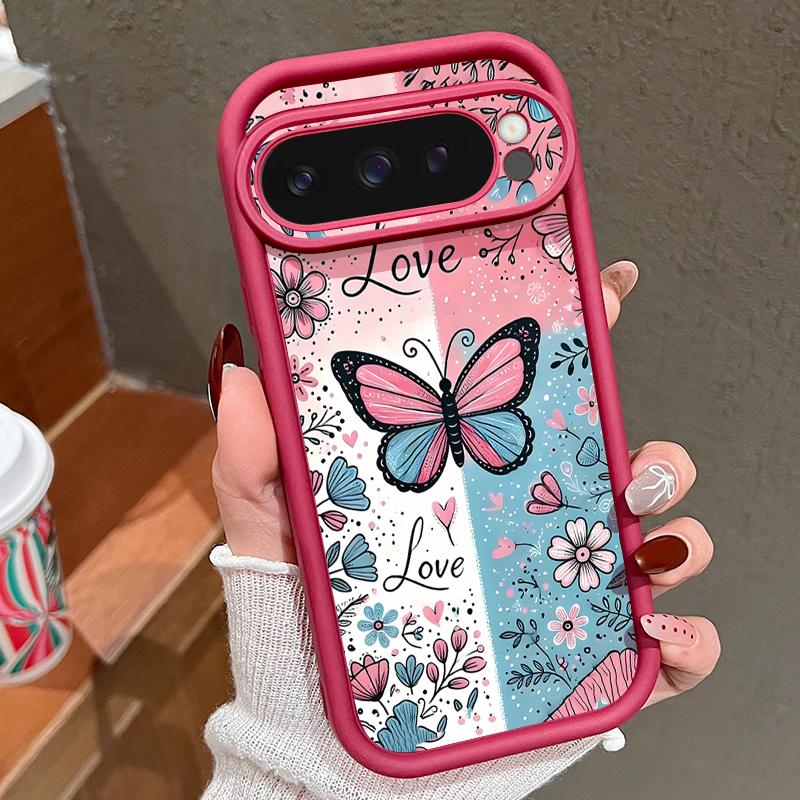 Blue Pink Butterfly Floral Pattern Case For Google Pixel 10 Pro XL Shockproof Bumper Silicone Cover For Pixel 9A 9 8 7 Pro 8A 7A