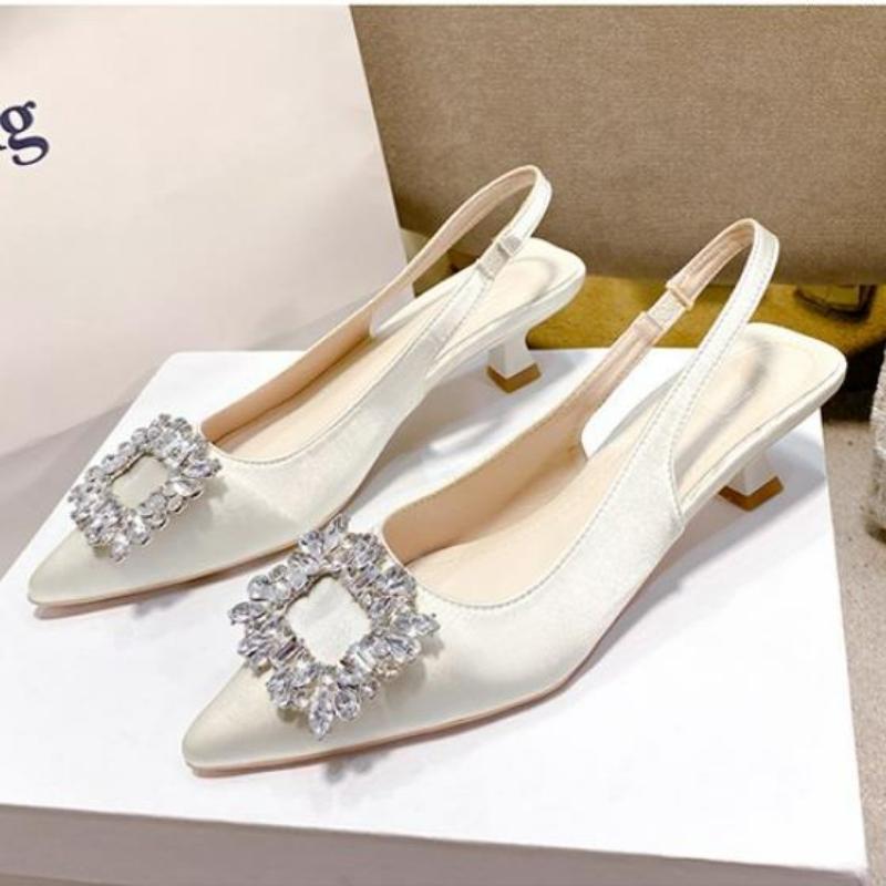 Fashion Summer Women Sandals New Women's Shoes Pointed Toe Shallow Nude Pink Diamond Shoes Low Heel Back Strappy Shoes Women dress shoes
