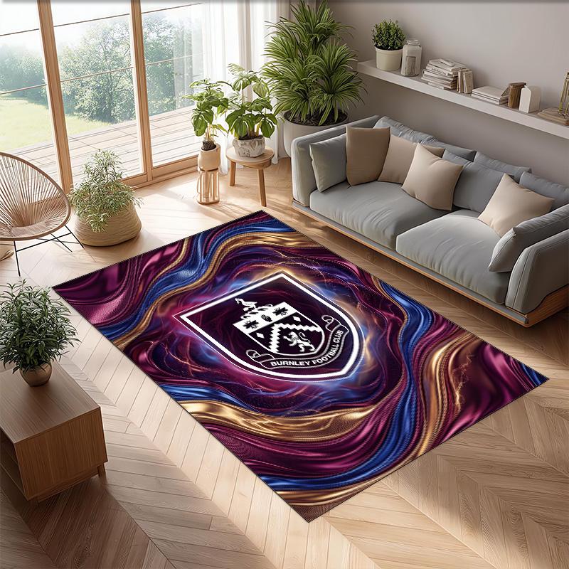 Burnley Football Print Crystal Velvet Rug, Comfortable Water Absorbent Non Slip Indoor Floor Carpet