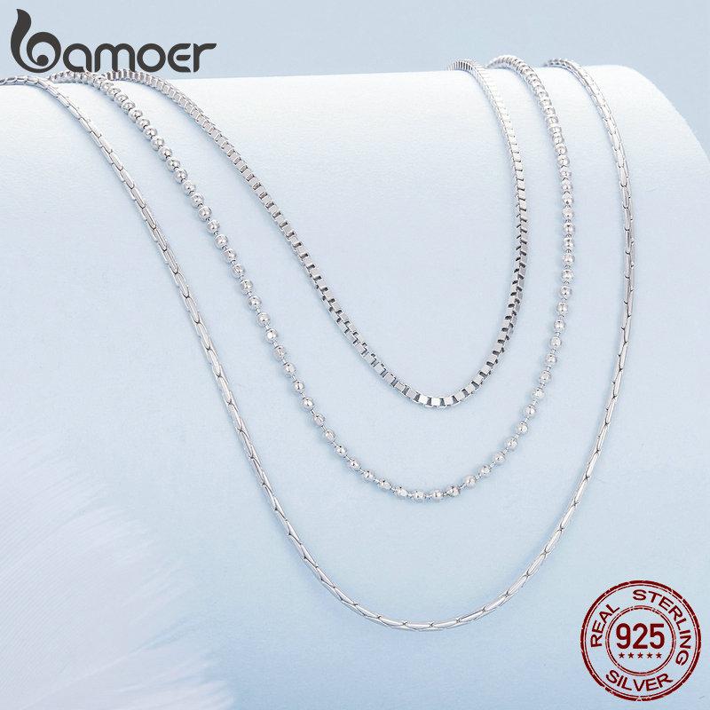 BAMOER из стерлингового серебра 925 пробы, шикарная трехслойная коробка для ожерелья, цепочка на шею с бусинами для женщин, с платиновым покрытием, оригинальный дизайн, изящные ювелирные изделия