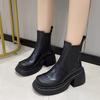 Модный тренд черный британский стиль толстый каблук толстая подошва ботинки Мартина женские 2025 новые весна и осень увеличивающие рост и стройнящие короткие ботинки