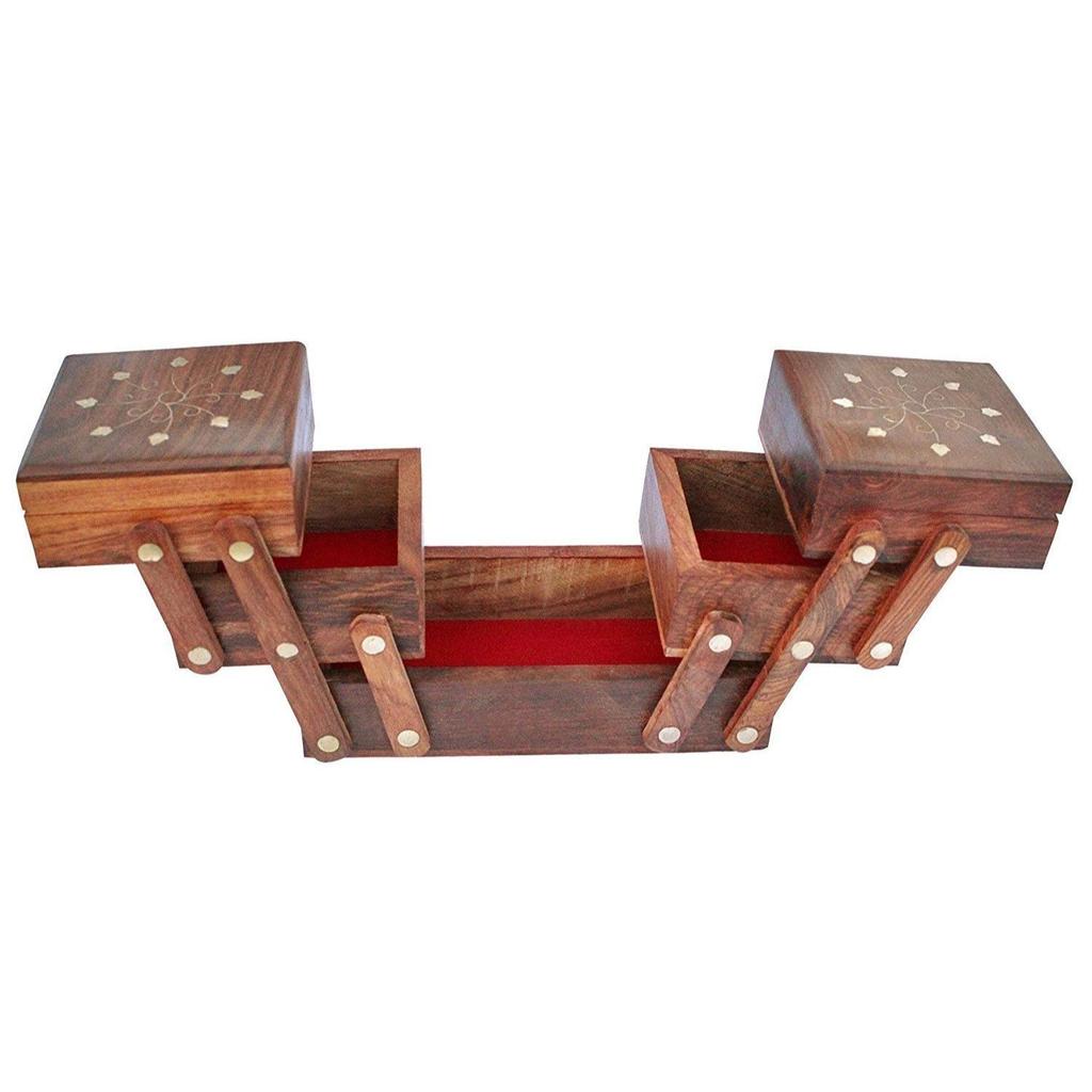 Wooden Jewellery Box for Women Hand Carved Sheesham Wood Carvings, Gift Items (5 Compartments)
