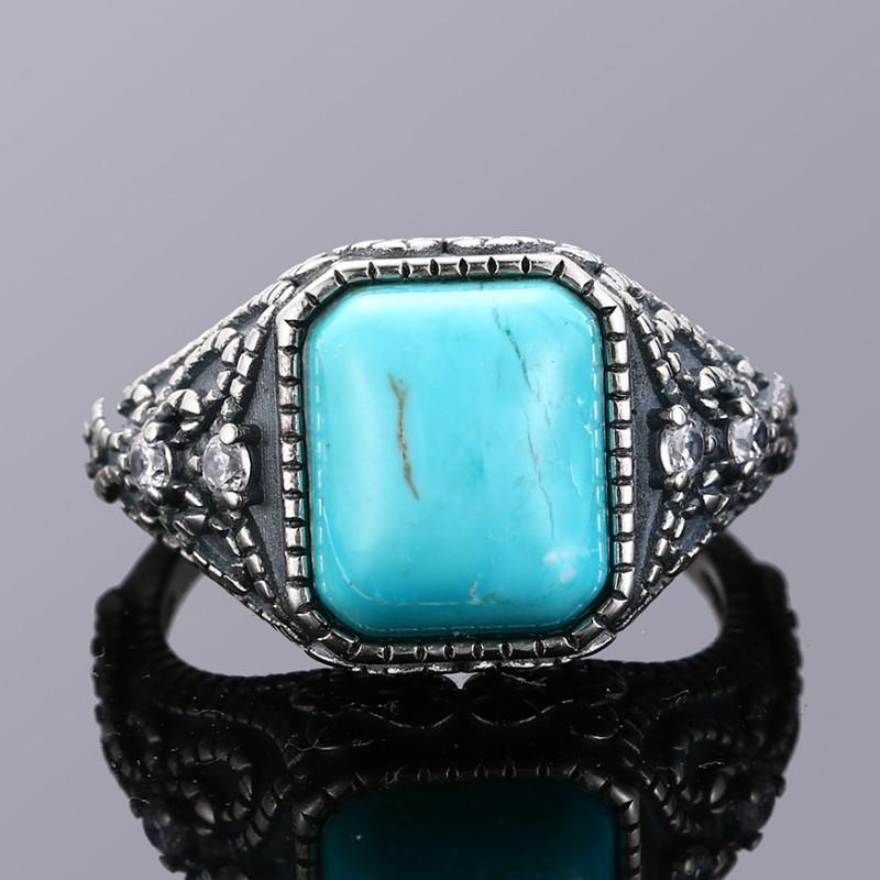 Multicolor Large Rectangular 10 * 12MM Turquoise Ring Female Engagement Wedding Party Jewelry Vintage Fine Jewelry