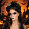 Dark Purple Skull Headband Lace Veil Gothic Hairband Stylish Skull Headwear  Halloween Party