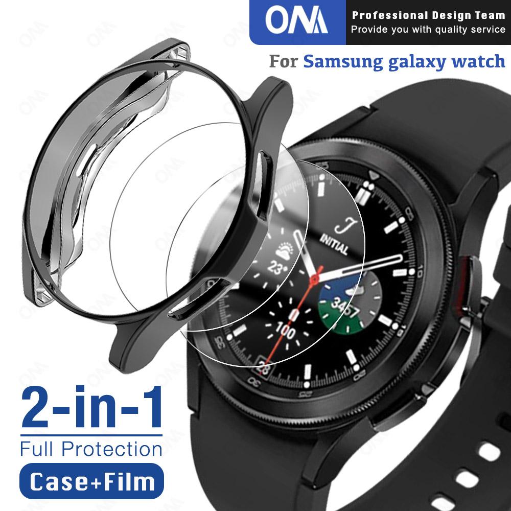 Чехол + Закаленное стекло для Samsung Galaxy Watch 4 Classic 42/46 мм Защитная пленка для экрана от царапин и бампер Защитный чехол-накладка