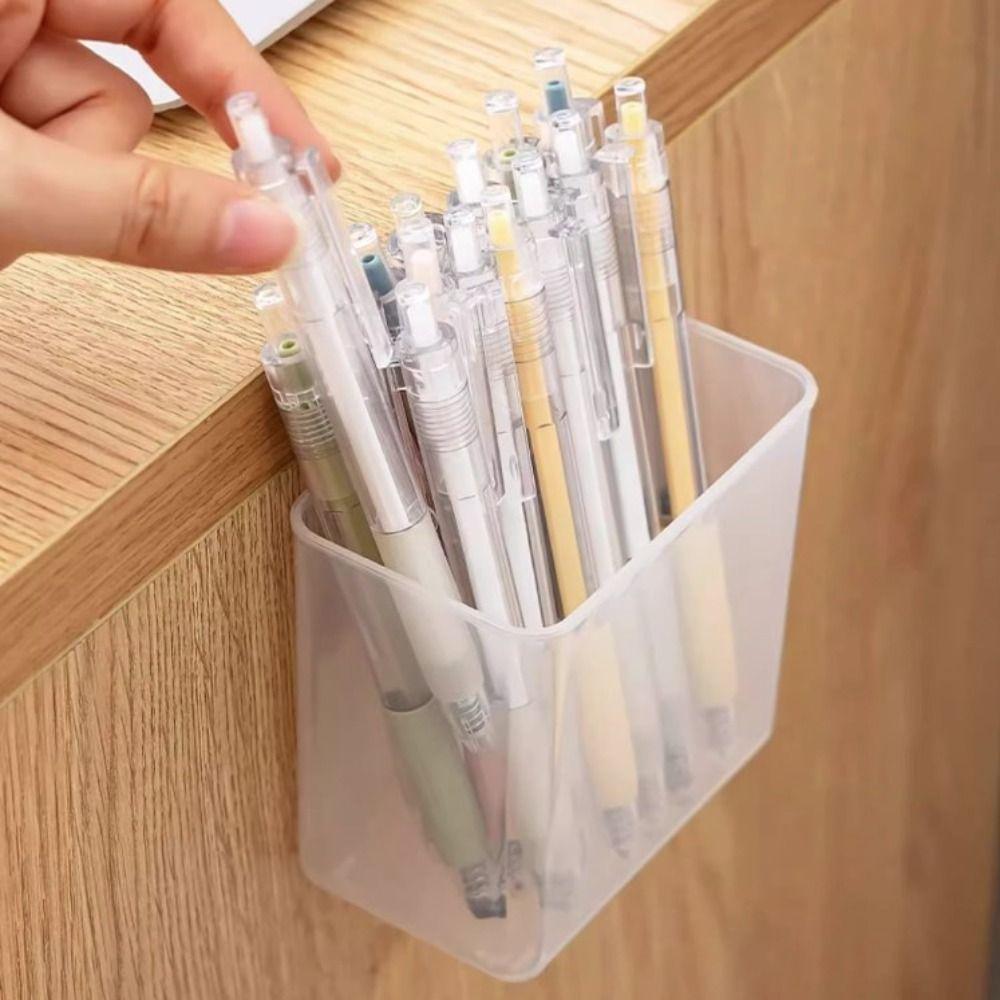 Transparent Wall Mount Pen Pencil Holder Multifunction Stationery Organizer Makeup Storage