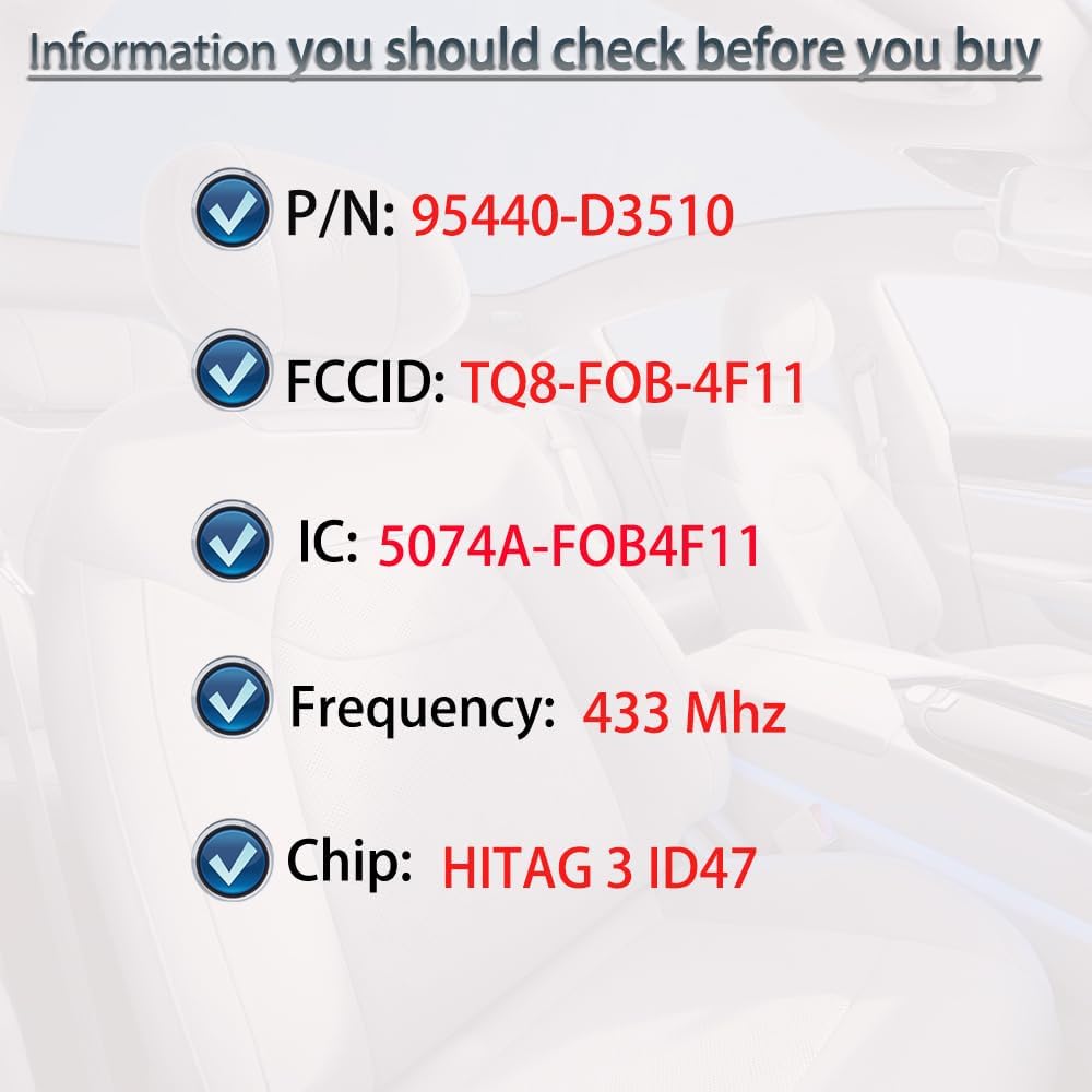Умный брелок для ключей Бесключевой доступ Подходит для Hyundai Tucson 2018 Замена ключа с дистанционным управлением 4 кнопки FCC ID: TQ8-FOB-4F11 PN:95440-D3510