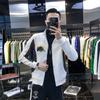 Mens Slim Stand Collar Jacket Spliced Embroidery Cardigan Trendy Outerwear