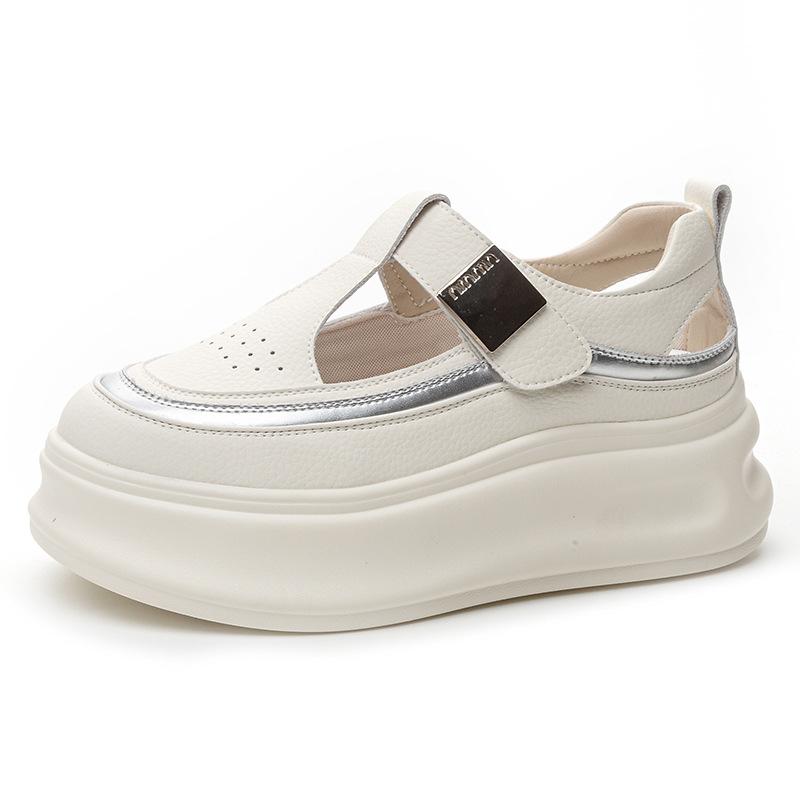 Босоножки Baotou женские летние новые дышащие полые повседневные маленькие белые туфли толстая подошва внутренняя высота увеличение маленькие женские туфли