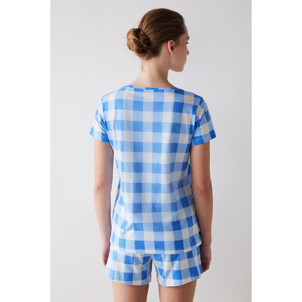 Blue Gingham Pajama Set With Shorts
