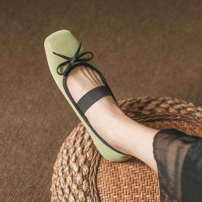 Fashion French Flat Bottom Bow 2024 Spring New Ballet Shoes Square Head Strap Comfortable Everyday Versatile Fashion Single Shoe Women