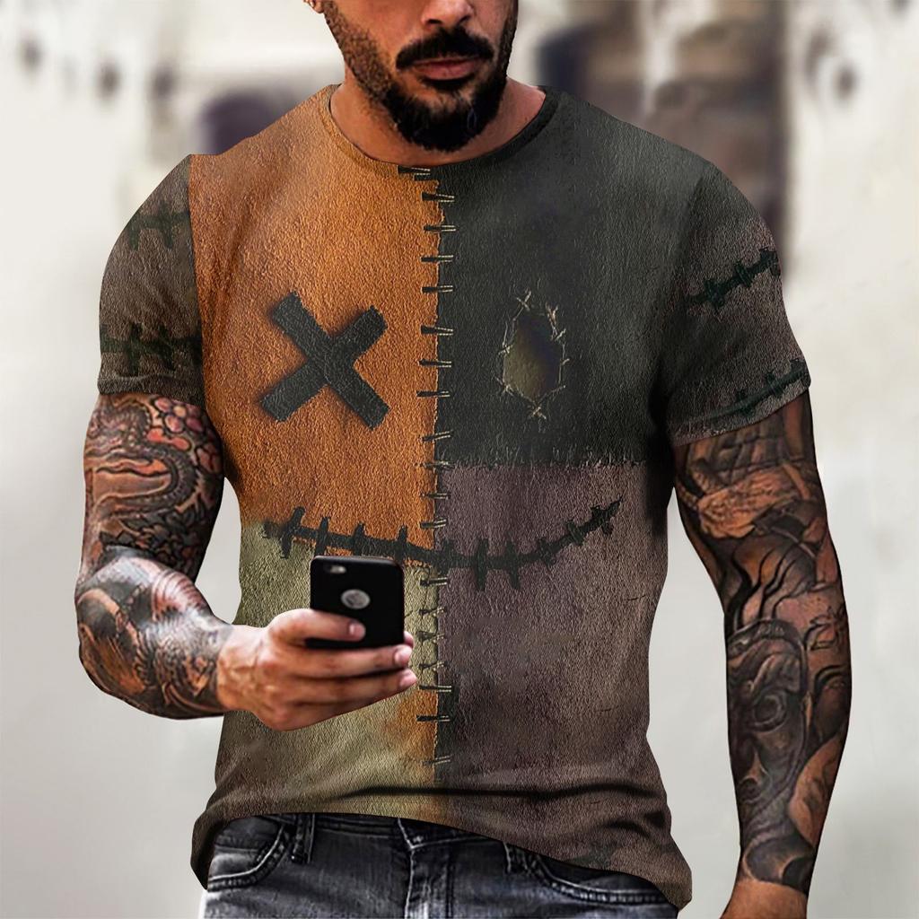 Halloween T Shirt Men's Casual Round Neck Blood Splatter Pattern Tops Horror Bloody Printed Short Sleeve Tops