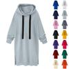 Women's Fashion Solid Color Long Hooded Padded Dress Long Sleeve Sweatshirt