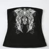 Готический принт Черный топ-труба Женский Без бретелек Облегающий Укороченные топы Летний Повседневный Шикарный Графические футболки y2k Уличная одежда Жилет Базовый