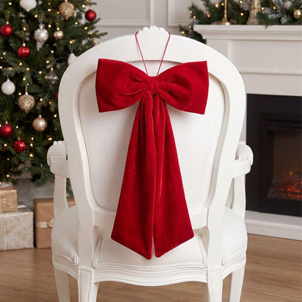 Drapey Christmas Tree Bowknot Vintage Xmas Flannelette Bow Elegant Hanging Bow Pendant Chair Back
