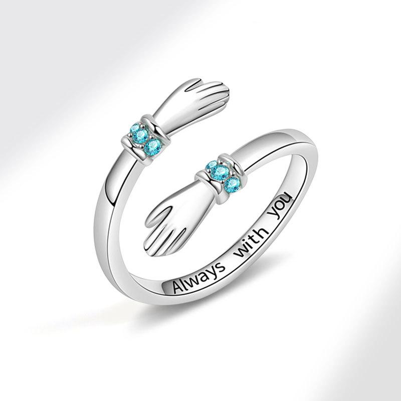 Creative Embrace Zircon Open Ring For Women Colorful Gemstone Letter Band Fashion Jewelry Gift
