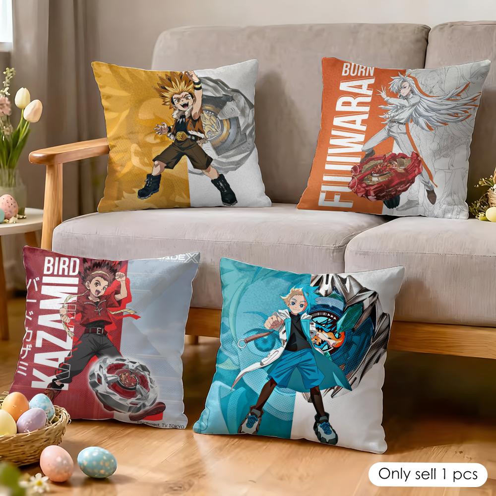 japan BBeyblade Anime Cushion Cover Silky Short Plush Invisible Zipper Dustproof Sofa Pillow Case for Home Decor