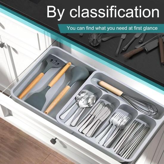 Ящик для хранения столовых приборов. Классификационная организация. Расширяемая большая емкость с несколькими отделениями. Лоток для посуды. Вилка. Палочки для еды. Ящик для ложки. Посуда.