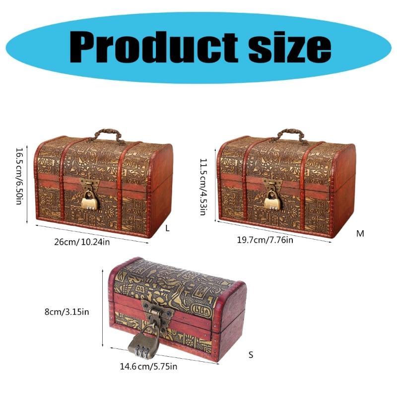 Винтажный деревянный сундук сокровищ, декоративный контейнер для хранения памятных вещей с замком, антикварный органайзер для ювелирных изделий для женщин