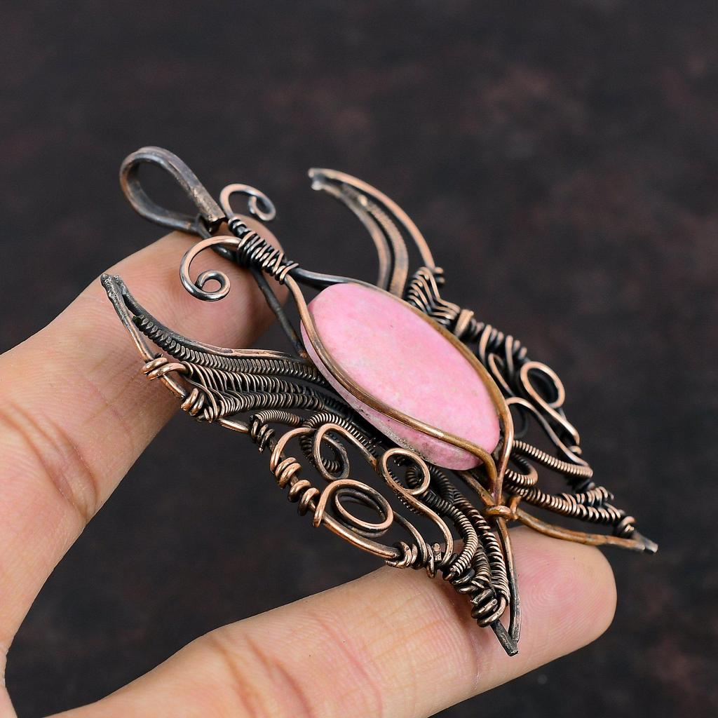 Подвеска Thulite, медная проволочная обертка, подвеска из настоящего драгоценного камня, бабочка, ювелирное изделие, подвеска ручной работы, медная проволочная обертка, ювелирное изделие, подарок для женщин