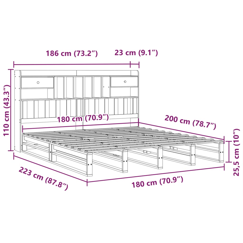 Solid Wood Bed with Shelf Without Mattress White 180 x 200 cm Pine