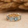 Topaz Aquamarine and CZ Floral Full Eternity Band – Blue Gemstone Wedding Anniversary Jewelry Gift - Gold Plated 925 Sterling Silver Ring