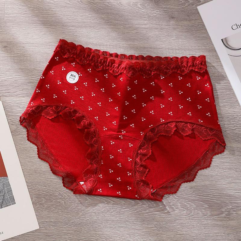Big Size Female Spring and Autumn Festival New Year This Year Lace Red Extended Crotch Triangle Briefs