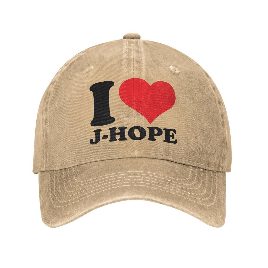 Мода Я Люблю J-Hope Бейсболка Унисекс Стиль Потертая Хлопковая Солнцезащитная Кепка Уличная На Все Сезоны Для Путешествий Регулируемая Шляпа Кепка