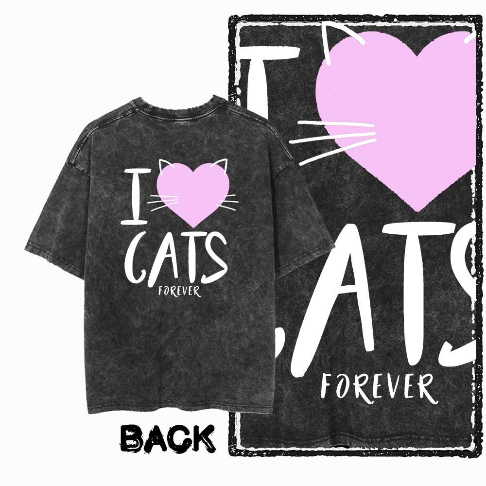 G Back Print Cool Vintage Cotton Mens Cat Printed Graphic Tshirt Acid Washed Streetwear Big Size Oneck mens Tee Tshirt